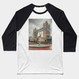 Tower Bridge with dancing dolphin Baseball T-Shirt